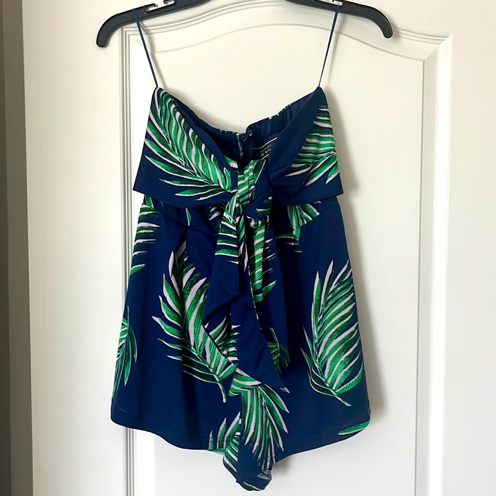 Palm Print Strapless Romper